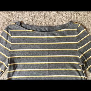 White + Yellow Stripe Boat Neck 3/4 Sleeve Shirt